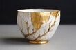 gold kintsugi lines on a cracked teacup