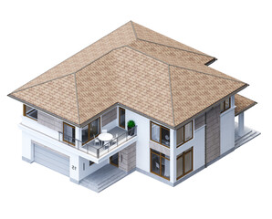 Canvas Print - 3d illustration. Modern gray urban House with a terrace. Modern house model