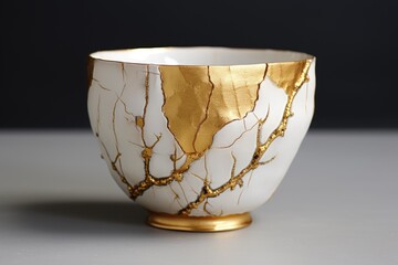 Poster - gold kintsugi lines on a cracked teacup