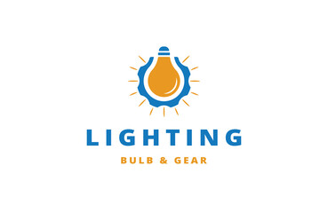 Wall Mural - Lighting with bulb and gear style logo icon design template flat vector