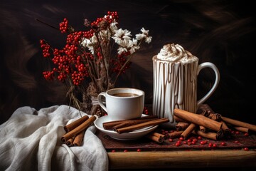 Poster - hot chocolate with whipped cream and cinnamon stick