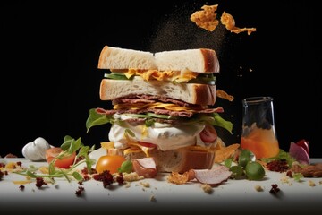 Wall Mural - a deconstructed sandwich with ingredients floating above bread