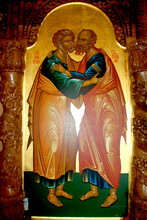 The Embrace Of Saint Peter And Paul, Orthodox Icon, Religion Concept