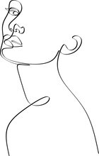 One Line Drawing Face. Abstract Woman Portrait. Modern Minimalism Art. - Vector Illustration
