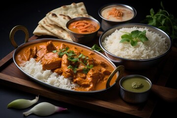 Sticker - butter chicken served with naan and rice