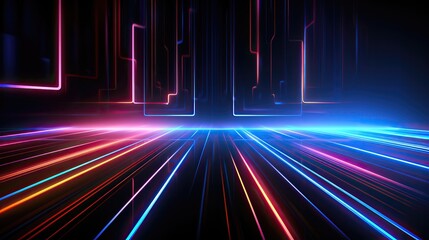 Abstract technology neon lines with light effect