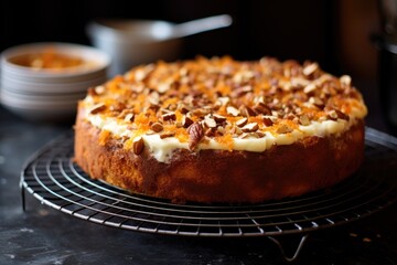 Wall Mural - freshly baked carrot cake cooling on a wire rack