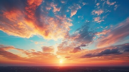Poster - City with vibrant dramatic sunset sky