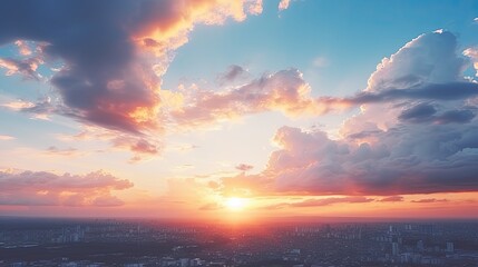 Poster - City with vibrant dramatic sunset sky