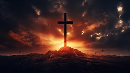 Poster - A cross against a dramatic sky in a picture