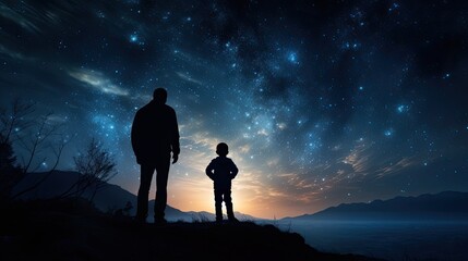 Wall Mural - people observing the milky way in silhouette