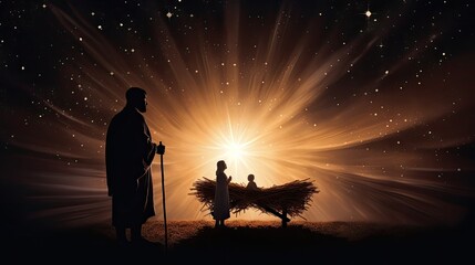 Wall Mural - jesus christ s manger is graced by a shining star during christmas