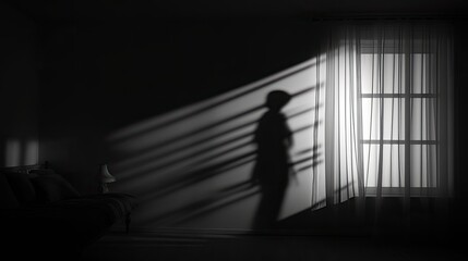 Poster - Shadows and silhouettes appear on the wall as the window light shines through the curtain