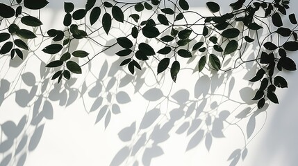 Poster - Silhouette shadow of leaves on a white background Blurred sunlight on tropical leaves