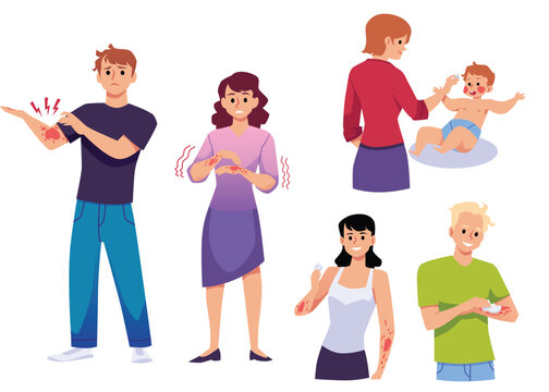 Wall Mural -  - Set of people having atopic dermatitis flat style, vector illustration