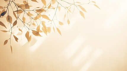Aufkleber - Silhouetted leaves gracefully cast translucent shadows on a neutral backdrop kissed by morning sunlight