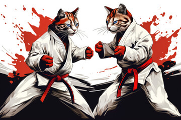  Two cute karate fighters cats in the ring