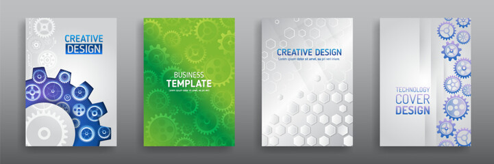 Wall Mural - Futuristic design for medical, scientific, computer flyers, brochures, and webinar pages. High-tech corporate document cover design. White set of hi-tech covers for presentation and marketing.