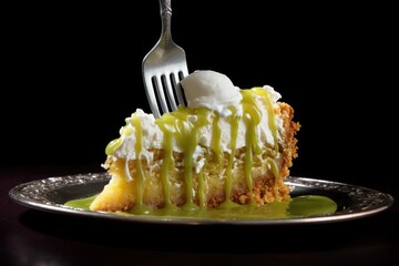 Poster - key lime pie slice with a fork taking a bite