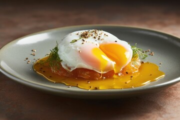 Wall Mural - poached egg with runny yolk on a plate