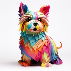 Abstract layered colourful Yorkshire terrier three dimensional illustration on a white background