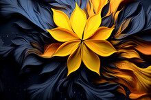 Charcoal And Yellow Fractal Flower Abstract Background Art