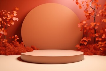 Wall Mural - Product podium in autumn warm colors for product presentation. Mockup for branding, packaging