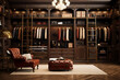 a photo of a interior of a luxury male wardrobe 