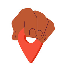 Poster - Fingers put gps pin semi flat colour vector object. Choose location. Editable cartoon clip art icon on white background. Simple spot illustration for web graphic design