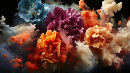 Wall Mural -  a bunch of flowers that are in the air with smoke.  generative ai