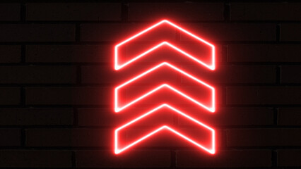 Poster - Set of bright red neon light arrows pointing to the upward. Flashing direction indicators. 3D rendering of glowing neon arrows on a black background