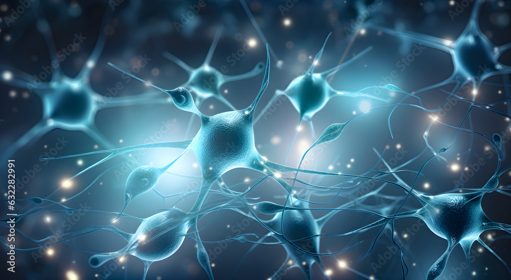 Generative AI microscopic view of neuron cells with their axons ...