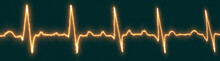 Red Fire Neon Heartbeat Line Icon Isolated On Blue Grid Background. Heartbeat Line, Pulse Trace, ECG Or EKG Cardio Graph Symbol For Healthy And Medical Analysis. Vector Illustration