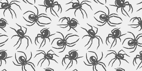 Wall Mural - Halloween seamless pattern with spiders for monochrome halloween design. Wallpaper or background with tarantula or insects for october party banner, poster or postcard