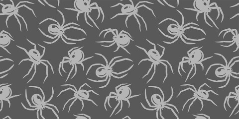 Wall Mural - Halloween seamless pattern with spiders for monochrome halloween design. Wallpaper or background with tarantula or insects for october party banner, poster or postcard