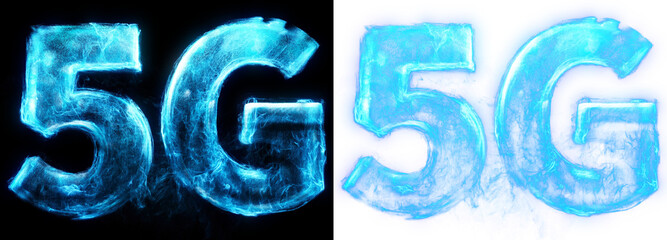 Poster - 5g technology, network, wireless systems and internet of things iot. 5g icon made of blue energy par