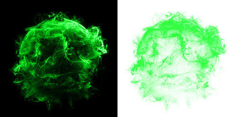 Poster - glowing green plasma sphere, magical graphic element isolated on black and transparent png backgroun