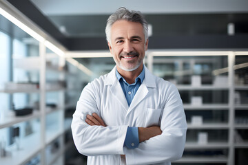 Smiling doctor with crossed arms photo portrait