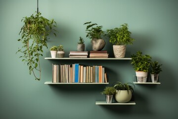 Wall Mural -  bookshelf, with books, and a plant