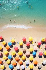 Wall Mural - Aerial view of tropical beach with colorful umbrellas