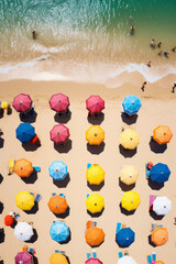 Wall Mural - Aerial view of tropical beach with colorful umbrellas