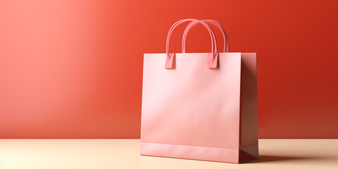 Wall Mural - Paper shopping bag on pastel background copy space. 3D render