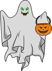 Sticker - Ghost with pumpkin cartoon character