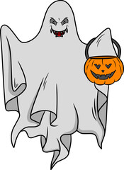 Sticker - Ghost with pumpkin cartoon character