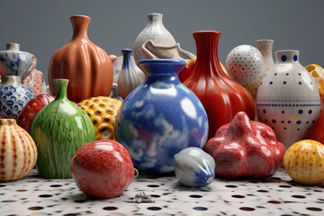 Poster - An image showcasing three-dimensional artworks created with ceramics, highlighting the tactile qualities, textures, Generative AI technology.
