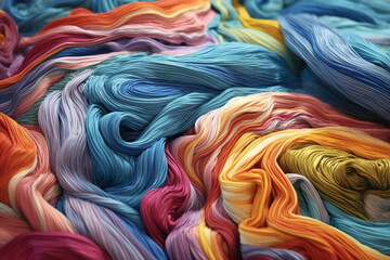 Poster -   A visually captivating image showcasing artworks created using fabric, fibers, and other textile materials, exploring the possibilities of texture, color,  Generative AI technology.