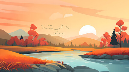 Wall Mural - Autumn landscape flat design background