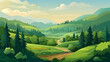 Green mountains landscape flat design background