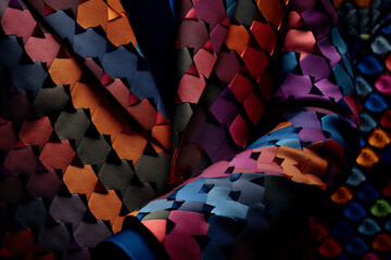 Poster -  A series of abstract geometric photographs capturing the play of light and shadow on a gentleman's suit, highlighting the intricate textures and patterns of the fabric. Generative AI technology.