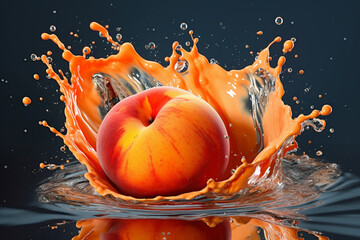 Poster - An abstract surreal photograph of a Apricot splashed in bright paint, symbolizing freshness and health.  Generative AI technology.